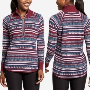 Eddie Bauer Engage Fair‎ Isle Burgundy Purple Quarter Zip Pullover Sweater Large